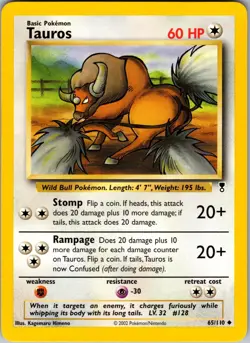 Tauros 65/110 Uncommon Legendary Collection Pokemon Near Mint - Image 1