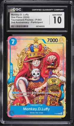CGC 10 ENGLISH One Piece P-043 Monkey D. Luffy Weekly Shonen Jump 2nd Ann Promo - Image 1
