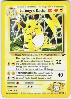 Pokemon Lt. Surge's Raichu 11/132 Rare Gym Challenge Pokemon Unlimited Holo DMG - Image 1