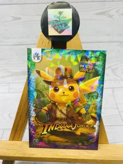 Pikachu as Cosplay Indiana Jones Non- Pokemon Fan Art Cracked Ice Trading Card - Image 1