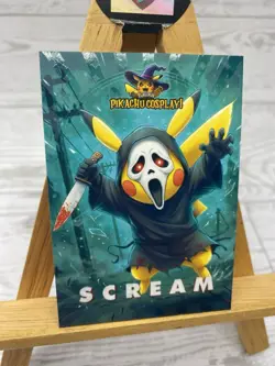 Pikachu Cosplay As Ghost Face - Scream Box Hit Non-Pokemon / Horror Fan Art Card - Image 2