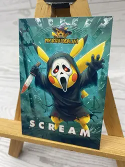 Pikachu Cosplay As Ghost Face - Scream Box Hit Non-Pokemon / Horror Fan Art Card - Image 3