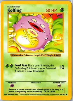 Pokemon Card - Koffing Base Set Shadowless 51/102 1999 Common Lightly Played - Image 1