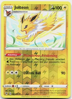 Jolteon 047/185 Rare Vivid Voltage Pokemon Reverse Holo Near Mint - Image 1