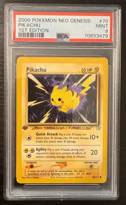 2000 Pokemon Neo Genesis PIKACHU First Edition #70 PSA 9 MINT - Image 1