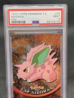 1999 Topps Pokemon TV 32 Nidoran Foil PSA 9 Mint - Image 1