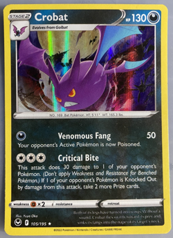 Pokemon TCG - Silver Tempest 2022 - Crobat - 105/195 - Holo Rare - NM/LP - Image 1