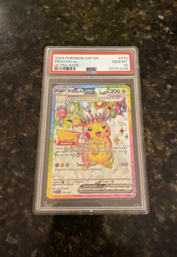 2024 POKEMON SSP EN-SURGING SPARKS ULTRA RARE #219 PIKACHU EX PSA 10 - Image 1
