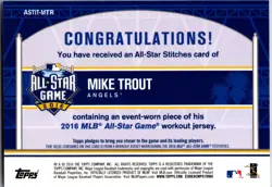 2016 Topps All-Star Stitches Mike Trout Jersey Relic Angels ASIT-MTR - Image 2