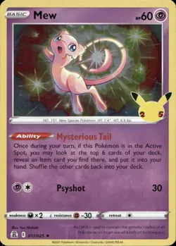 Mew 011/025 Holo Rare Celebrations Pokemon Holo Near Mint - Image 1