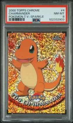 PSA 8 2000 TOPPS CHROME POKEMON SPARKLE #4 CHARMANDER - Image 1