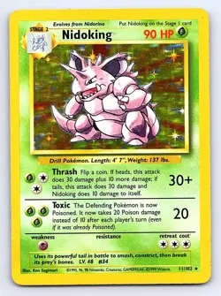 Nidoking 11/102 Holo Holo Rare Base Set Unlimited Pokemon Holo Heavily Played - Image 1