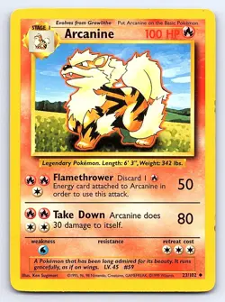 Arcanine 23/102 Uncommon Base Set Unlimited Pokemon Heavily Played - Image 1