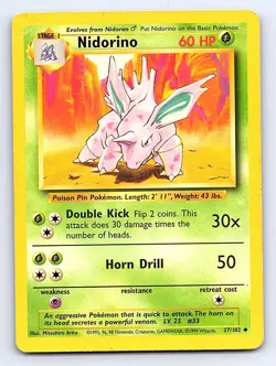 Nidorino 37/102 Uncommon Base Set Unlimited Pokemon Heavily Played - Image 1