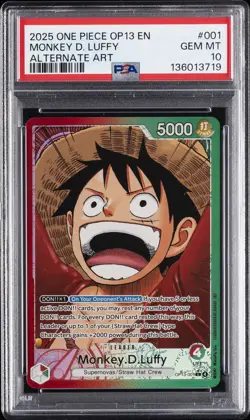 2025 ONE PIECE OP13-CARRYING ON HIS WILL ALTERNATE ART MONKEY D. LUFFY PSA 10 - Image 1