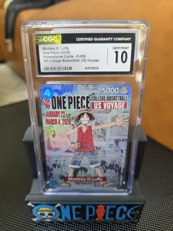 CGC GEM MINT 10 Monkey.D.Luffy College Basketball US Voyage P-055 One Piece - Image 1