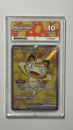 ACE 10 Meowth ex 107/088 - Secret Rare - Perfect Order Pokemon TCG - Gem Mint - Image 1