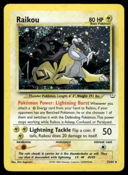 Pokemon Cards Raikou 13/64 Unlimited Holo Neo Revelation Holo Rare LP - Image 1