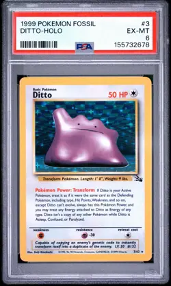 1999 Pokemon Ditto 3/62 Fossil Holo PSA 6 - Image 1