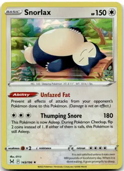 Snorlax 143/196 Holo Rare Lost Origin Pokemon Near Mint - Image 1
