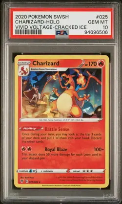 2020 POKEMON SWORD & SHIELD VIVID VOLTAGE CRACKED ICE #025 CHARIZARD-HOLO PSA 10 - Image 1