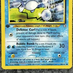 Vintage Pokemon Neo Genesis 1st Edition Marill 66/111 Common MP Regular - Image 4