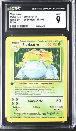 CGC 9 MINT Venusaur 15/102 Base Set - 1st Edition Holo French Pokemon Card - Image 1