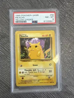 1999 Pokemon Base Set Pikachu Card 58/102 Unlimited Yellow Cheeks PSA 8 NM-MT - Image 1