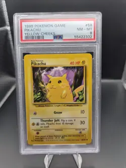 1999 POKEMON BASE SET UNLIMITED YELLOW CHEEKS #58 PIKACHU PSA 8 - Image 1