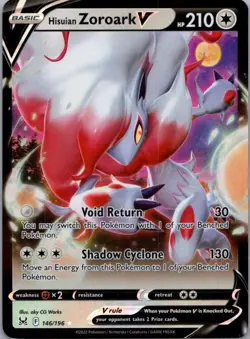 Pokemon TCG Hisuian Zoroark V 146/196 Lost Origin Holo NM - Image 1