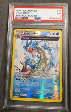 POKEMON CARD GYARADOS REVERSE HOLO 21 XY ANCIENT ORIGINS #21 GRADED PSA 7 IRON - Image 1