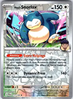 Hop's Snorlax 117/159 Rare Journey Together Pokemon Reverse Holo Near Mint - Image 1
