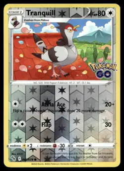 Tranquill Pokemon GO Reverse Holo 062/078 Pokemon TCG - Image 1