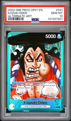 2022 ONE PIECE OP01-ROMANCE DAWN ALTERNATE ART #031 KOZUKI ODEN PSA 10 - Image 1