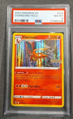 POKEMON CARD CHARIZARD HOLO 10 POKEMON GO #10 GRADED PSA 8 #010 010 - Image 1