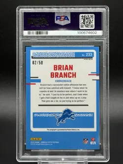 2023 Optic Brian Branch Rated Rookie Pink Velocity Auto #2/50 PSA 9 Lions RC - Image 2