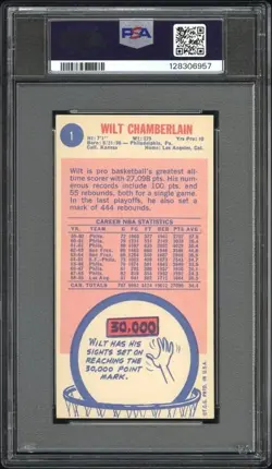 Wilt Chamberlain 1969 Topps #1 PSA 3 - Image 2