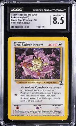 2000 POKEMON PROMO BLACK STAR POKEMON LEAGUE #18 TEAM ROCKET'S MEOWTH CGC 8.5 - Image 1