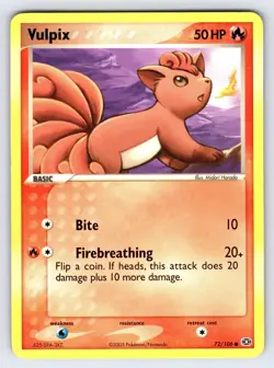 Vulpix 72/106 2005 EX Emerald Pokemon Card TCG Nintendo Common - Nm/Vlp - Image 1