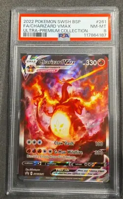 POKEMON CARD CHARIZARD VMAX FULL ART 261 BLACK STAR PROMO #261 UPC GRADED PSA 8 - Image 1