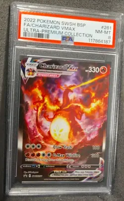 POKEMON CARD CHARIZARD VMAX FULL ART 261 BLACK STAR PROMO #261 UPC GRADED PSA 8 - Image 2