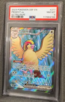 POKEMON CARD PIDGEOT ex 217 OBSIDIAN FLAMES #217 OBF EN GRADED PSA 8 ULTRA RARE - Image 1