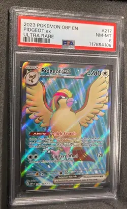 POKEMON CARD PIDGEOT ex 217 OBSIDIAN FLAMES #217 OBF EN GRADED PSA 8 ULTRA RARE - Image 2