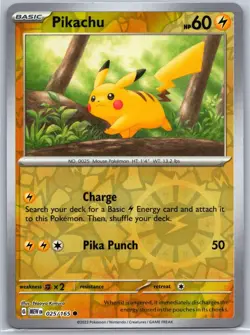 Pikachu 025/165 Common 151 Pokemon Reverse Holo Near Mint - Image 1