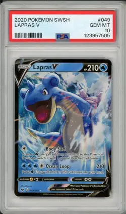 2020 Pokemon Sword & Shield Base Set Lapras V #049 PSA 10 - Image 1