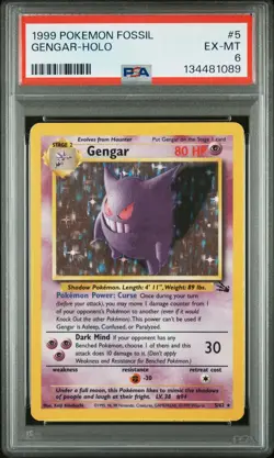 1999 POKEMON FOSSIL #5 GENGAR-HOLO PSA 6 - Image 1