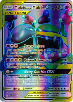 tag team Muk & Alolan Muk GX (Full Art) 196/214 Sm-Unbroken Bonds Holo Pokemon - Image 1