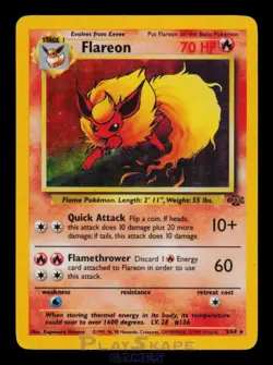 Pokemon Card Flareon 3/64 Jungle Unlimited Holo Vintage WOTC Rare MP 1999 - Image 1