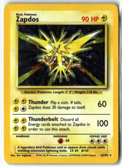 1999 Zapdos ⭐ 16/102 Holo Rare Base Set WOTC Vintage Unlimited Pokemon LP - Image 1