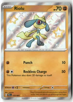 RIOLU 173/091 SHINY RARE PALDEAN FATES POKEMON HOLO NEAR MINT - Image 1